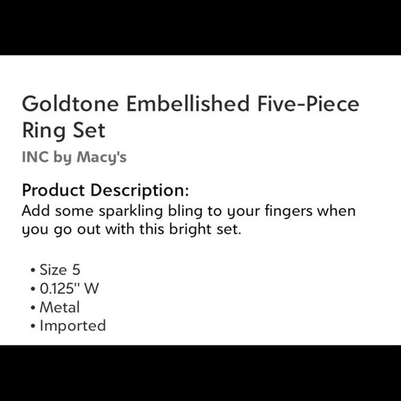 INC Goldstone Embellished five piece ring set - Picture 5 of 5